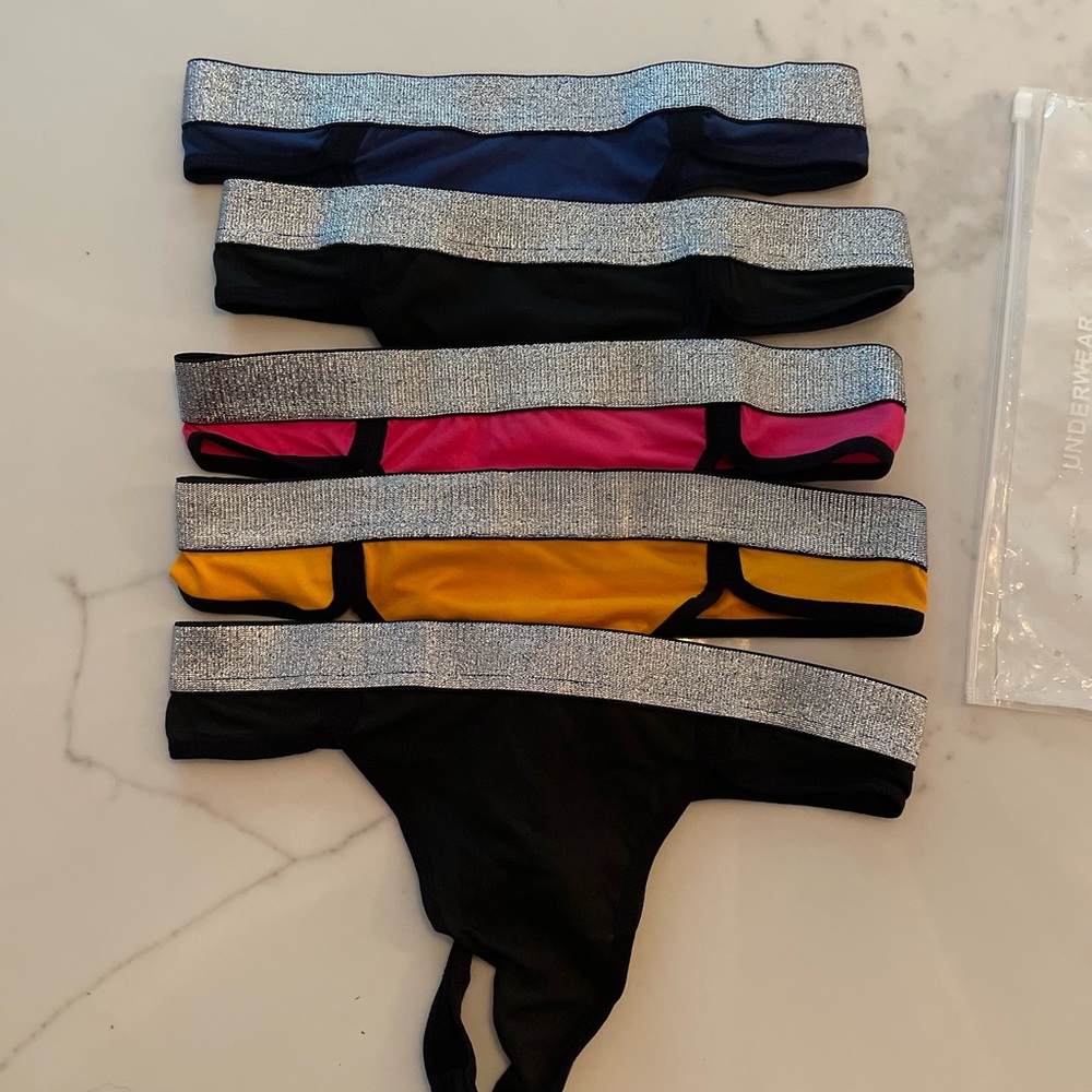 Lot of 5 color block thong with glittered seam - Picture 2 of 7
